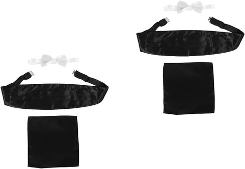 LOGOFUN 2 Sets Men's Formal Cummerbund Bow Tie Pocket Square Set with Waist Sash for Wedding Prom Business Events in Saudi Arabia