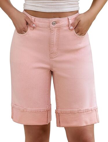 Luvamia جان شورت برمودا للنساء عالية الخصر طول الركبة مكبل طويل بسط الدينيم السراويل فضفاضة الصيف Jorts in Saudi Arabia