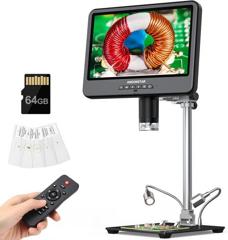 Andonstar 4K 60FPS 10.1" HDMI Digital Microscope for Soldering, 64MP 3840P UHD Video Audio Record, AD210S-Pro Electronic PCB Microscope for Adults, Coin Microscope, Pro Boom Arm Stand, 64GB in Saudi Arabia