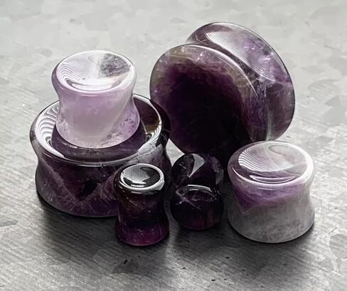 زوج من سدادات حجر الجمشت العضوي المقعر الفريد - طبيعي - نفق - أجهزة قياس - مجوهرات للجسم in Kuwait