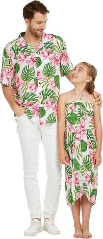 Matching Father Daughter Hawaiian Luau Cruise Outfit Shirt Dress Hibiscus Blue in Saudi Arabia