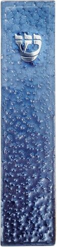 Rite Lite Blue Pebbled Glass Art Mezuzah Cover Handcrafted with Silver Accents, Gradual Blue Color Design – Elegant Home Decor, Easy Mounting Tape for Hanging on Door or Wall, Art for Your Entryway in Saudi Arabia