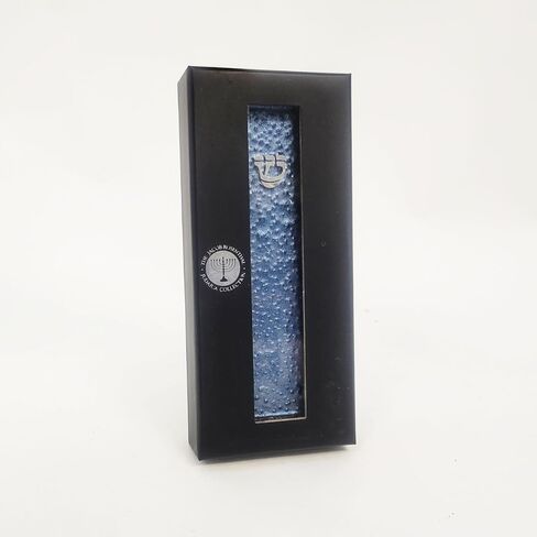 Rite Lite Blue Pebbled Glass Art Mezuzah Cover Handcrafted with Silver Accents, Gradual Blue Color Design – Elegant Home Decor, Easy Mounting Tape for Hanging on Door or Wall, Art for Your Entryway in Saudi Arabia