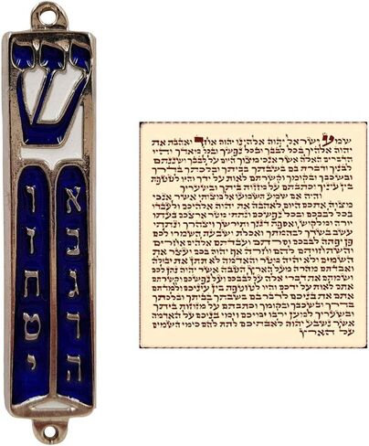 Ten Commandments Mezuzah with Scroll Silver Tone Blue Enamel Israel Door Mezuza 3.5 Inch in Saudi Arabia