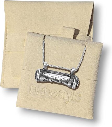 Artist Unknown Jewish Jewelry Mezuzah Necklace 925 Sterling Silver Vintage Look Judaica Pendant with Scroll Gift Idea for Wife Husband from Israel, 20" Thick Silver Chain in Saudi Arabia