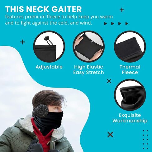 180s Men's Tec Fleece Behind-the-head Ear Warmer, Cold weather Winter Earmuffs (Black, Ear-Warmer + Neck Gaiter Set) in Saudi Arabia