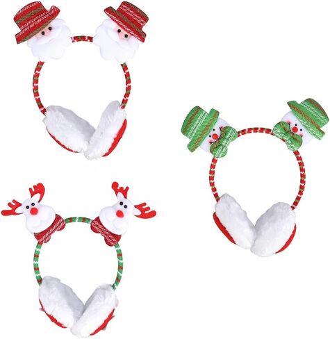 NUOBESTY 3pcs Cartoon Christmas Earmuffs Winter Headbands Warm Ear Covers for Xmas Day Decorations in Saudi Arabia