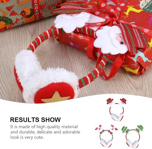 NUOBESTY 3pcs Cartoon Christmas Earmuffs Winter Headbands Warm Ear Covers for Xmas Day Decorations in Saudi Arabia