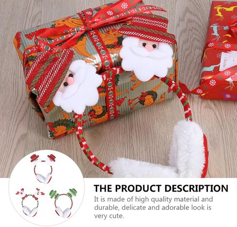 NUOBESTY 3pcs Cartoon Christmas Earmuffs Winter Headbands Warm Ear Covers for Xmas Day Decorations in Saudi Arabia