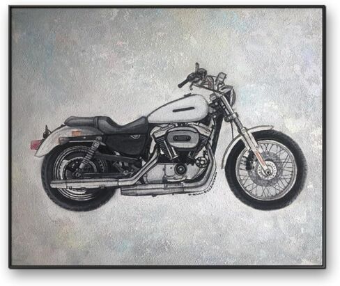 Sold, customizable, motorcycle original hand-painted texture oil painting with aluminum frame and minimalist framing in Saudi Arabia