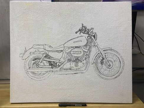 Sold, customizable, motorcycle original hand-painted texture oil painting with aluminum frame and minimalist framing in Saudi Arabia