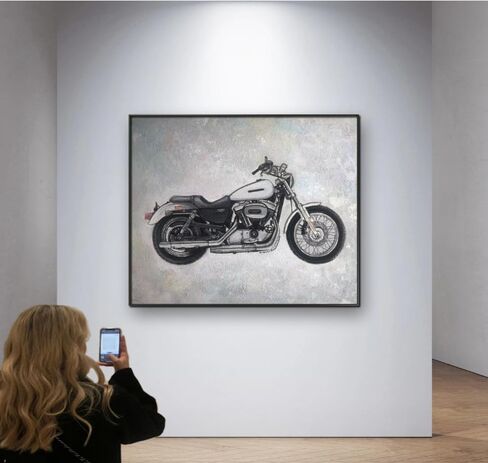 Sold, customizable, motorcycle original hand-painted texture oil painting with aluminum frame and minimalist framing in Saudi Arabia