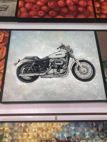 Sold, customizable, motorcycle original hand-painted texture oil painting with aluminum frame and minimalist framing in Saudi Arabia
