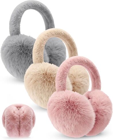 3 Pcs Winter Ear Muffs for Women Faux Fur Fluffy Earmuffs Foldable Ear Covers Cute Unisex Fuzzy Warmer Accessories in Saudi Arabia