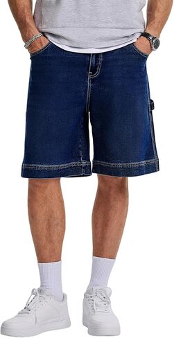 JMIERR شورت جينز فضفاض رجالي مريح مناسب Jorts الهيب هوب واسعة الساق ملابس الشارع الشهير خمر نجار الدنيم السراويل مع حلقة المطرقة in Kuwait