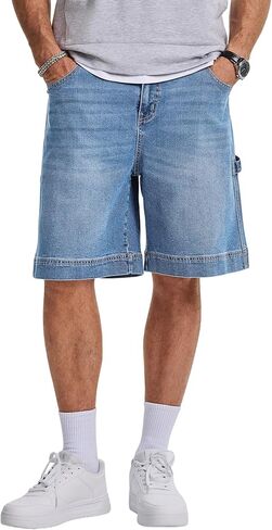 JMIERR شورت جينز فضفاض رجالي مريح مناسب Jorts الهيب هوب واسعة الساق ملابس الشارع الشهير خمر نجار الدنيم السراويل مع حلقة المطرقة in Kuwait