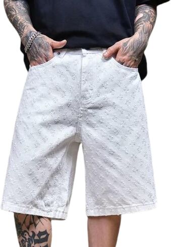 Y2k Ripped Jeans Shorts Mens Wide Leg Distressed Denim Shorts Baggy Bermuda Jeans Streetwear Jorts in Saudi Arabia