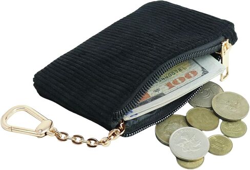 Corduroy Keychain Coin Purse – Medium Size Change Purse, Keychain Pouch Wallet for Women and Men (Corduroy Black) in Saudi Arabia