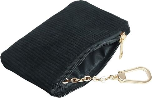 Corduroy Keychain Coin Purse – Medium Size Change Purse, Keychain Pouch Wallet for Women and Men (Corduroy Black) in Saudi Arabia