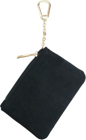 Corduroy Keychain Coin Purse – Medium Size Change Purse, Keychain Pouch Wallet for Women and Men (Corduroy Black) in Saudi Arabia