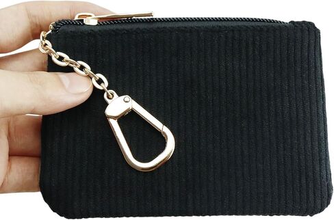 Corduroy Keychain Coin Purse – Medium Size Change Purse, Keychain Pouch Wallet for Women and Men (Corduroy Black) in Saudi Arabia