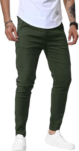 Woenzaia Men's Slim Fit Dress Pants Casual Stretchy Twill Chinos Tapered Skinny Slacks in Saudi Arabia