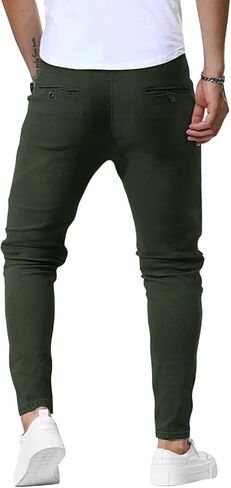 Woenzaia Men's Slim Fit Dress Pants Casual Stretchy Twill Chinos Tapered Skinny Slacks in Saudi Arabia