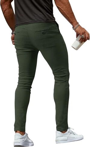 Woenzaia Men's Slim Fit Dress Pants Casual Stretchy Twill Chinos Tapered Skinny Slacks in Saudi Arabia