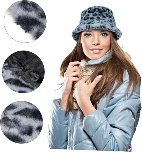 1Pc Leopard Fisherman Hat for Women Warm Bucket Cap with Soft Lining Lightweight Portable Accessory for Outdoor and Indoor Wear in Saudi Arabia