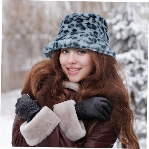 1Pc Leopard Fisherman Hat for Women Warm Bucket Cap with Soft Lining Lightweight Portable Accessory for Outdoor and Indoor Wear in Saudi Arabia