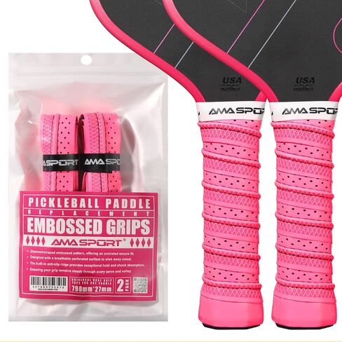 شريط قبضة مجداف AMA Sport Pickleball - عبوتان - غطاء مقبض بديل منقوش ومثقوب لمضرب كرة البيسبول - سطح لزج ماص للرطوبة - ريدج مضاد للانزلاق - وردي in Kuwait