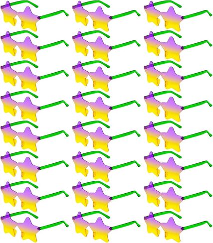 Pibupibu 24 Pack Mardi Gras Glasses Bulk Gold Green Purple Star/Heart Sunglasses Party Favors Mardi Gras Carnival Eyewear in Saudi Arabia