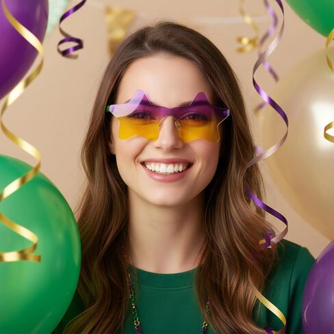 Pibupibu 24 Pack Mardi Gras Glasses Bulk Gold Green Purple Star/Heart Sunglasses Party Favors Mardi Gras Carnival Eyewear in Saudi Arabia