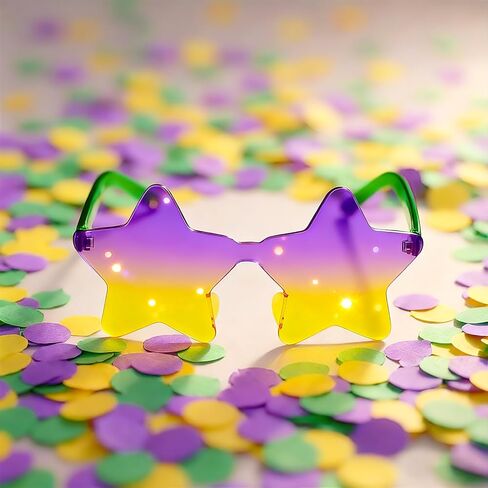 Pibupibu 24 Pack Mardi Gras Glasses Bulk Gold Green Purple Star/Heart Sunglasses Party Favors Mardi Gras Carnival Eyewear in Saudi Arabia