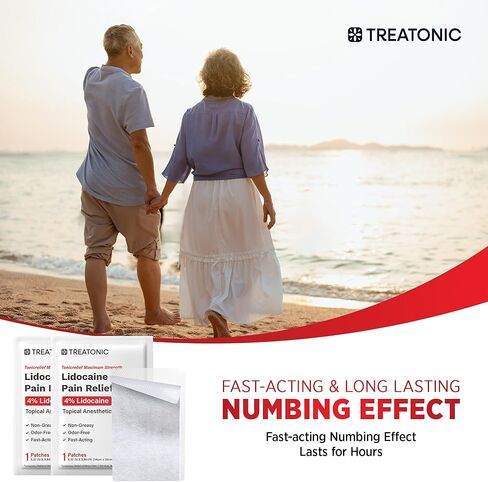 رقعة تخفيف آلام ليدوكائين من تريتونيك: أقصى قوة 4% من رقع يدوكائين مخدرة (20 قطعة) للذراع والظهر والرقبة والساق والكتف - مسكن موضعي لآلام المفاصل - 5.51 × 3.93 بوصة in Kuwait