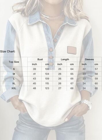 Women's Cool Patchwork Shirt Sweatshirts Collar Buttons Front Top Denim Shirt Women Bussiness Denim Shirts Denim Tops in Saudi Arabia