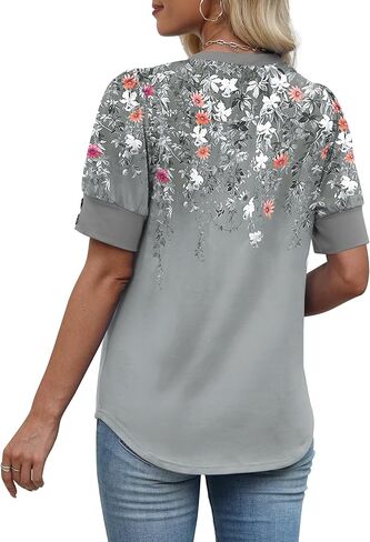 OFEEFAN Womens Tops Short Sleeve Shirts Buttons V Neck Spring Fashion Summer Outfits Plus Size Blouses Dressy Casual in Kuwait