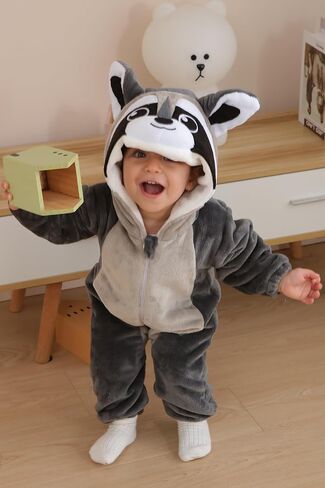 DarkCom Unisex Baby Raccoon Costume Animal Onesie Toddler Hooded Romper Halloween Kids' Christmas Pajamas in Saudi Arabia