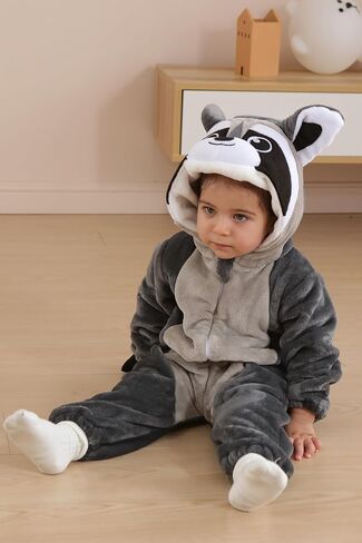 DarkCom Unisex Baby Raccoon Costume Animal Onesie Toddler Hooded Romper Halloween Kids' Christmas Pajamas in Saudi Arabia