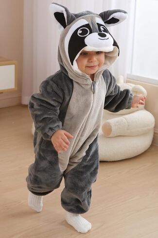 DarkCom Unisex Baby Raccoon Costume Animal Onesie Toddler Hooded Romper Halloween Kids' Christmas Pajamas in Saudi Arabia