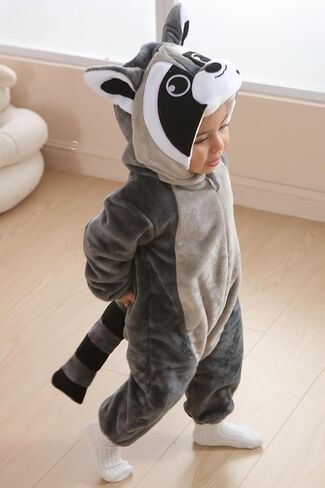 DarkCom Unisex Baby Raccoon Costume Animal Onesie Toddler Hooded Romper Halloween Kids' Christmas Pajamas in Saudi Arabia