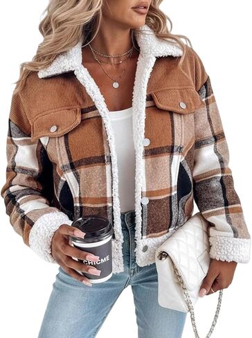 CHICME Womens Plaid Fleece Jacket Long Sleeve Sherpa Lined Winter Jackets Warm Coat in Kuwait