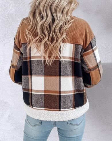 CHICME Womens Plaid Fleece Jacket Long Sleeve Sherpa Lined Winter Jackets Warm Coat in Saudi Arabia