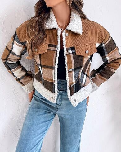 CHICME Womens Plaid Fleece Jacket Long Sleeve Sherpa Lined Winter Jackets Warm Coat in Saudi Arabia