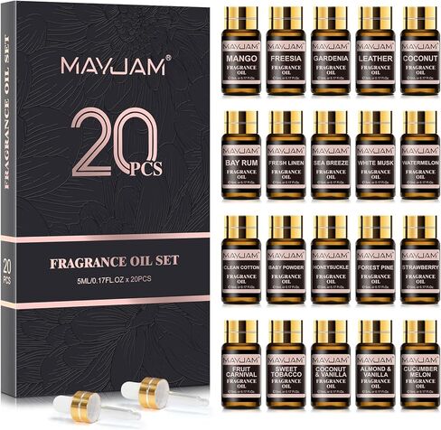 MAYJAM Fragrance Oil Gift Set, Top 20 Essential Oils Variety Pack for Diffusers for Home, Long Lasting Scented Oils for Soap Candle Making - 5ml/0.17fl.oz in Saudi Arabia