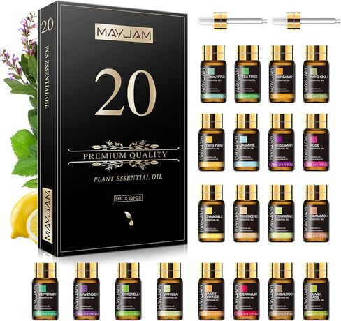 MAYJAM Fragrance Oil Gift Set, Top 20 Essential Oils Variety Pack for Diffusers for Home, Long Lasting Scented Oils for Soap Candle Making - 5ml/0.17fl.oz in Saudi Arabia
