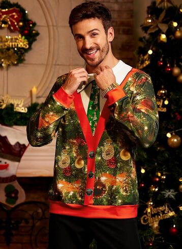 سويت شيرت رجالي من Arvilhill Ugly Christmas مضحك فضفاض مناسب للبالغين لعيد الميلاد بطباعة ثلاثية الأبعاد للعطلات (S-3XL) in Kuwait