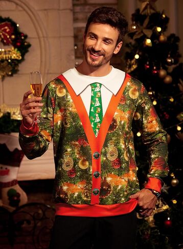 سويت شيرت رجالي من Arvilhill Ugly Christmas مضحك فضفاض مناسب للبالغين لعيد الميلاد بطباعة ثلاثية الأبعاد للعطلات (S-3XL) in Kuwait