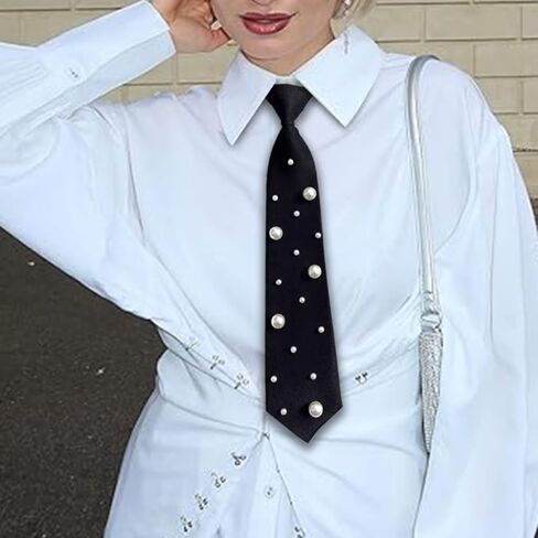 Black Pre-tied Ties with Artificial Pearls Adjustable Uniform Neckties Elegant Neckwear for Party Prom Banquet Date in Saudi Arabia
