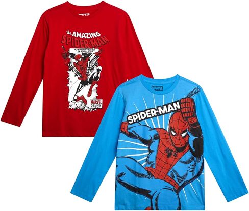 تي شيرتات للأولاد برسوم Marvel Spiderman - عبوة من 2 قمصان للأولاد بأكمام قصيرة وأكمام طويلة The Amazing Spider-Man & Friends (2T-16) in Kuwait